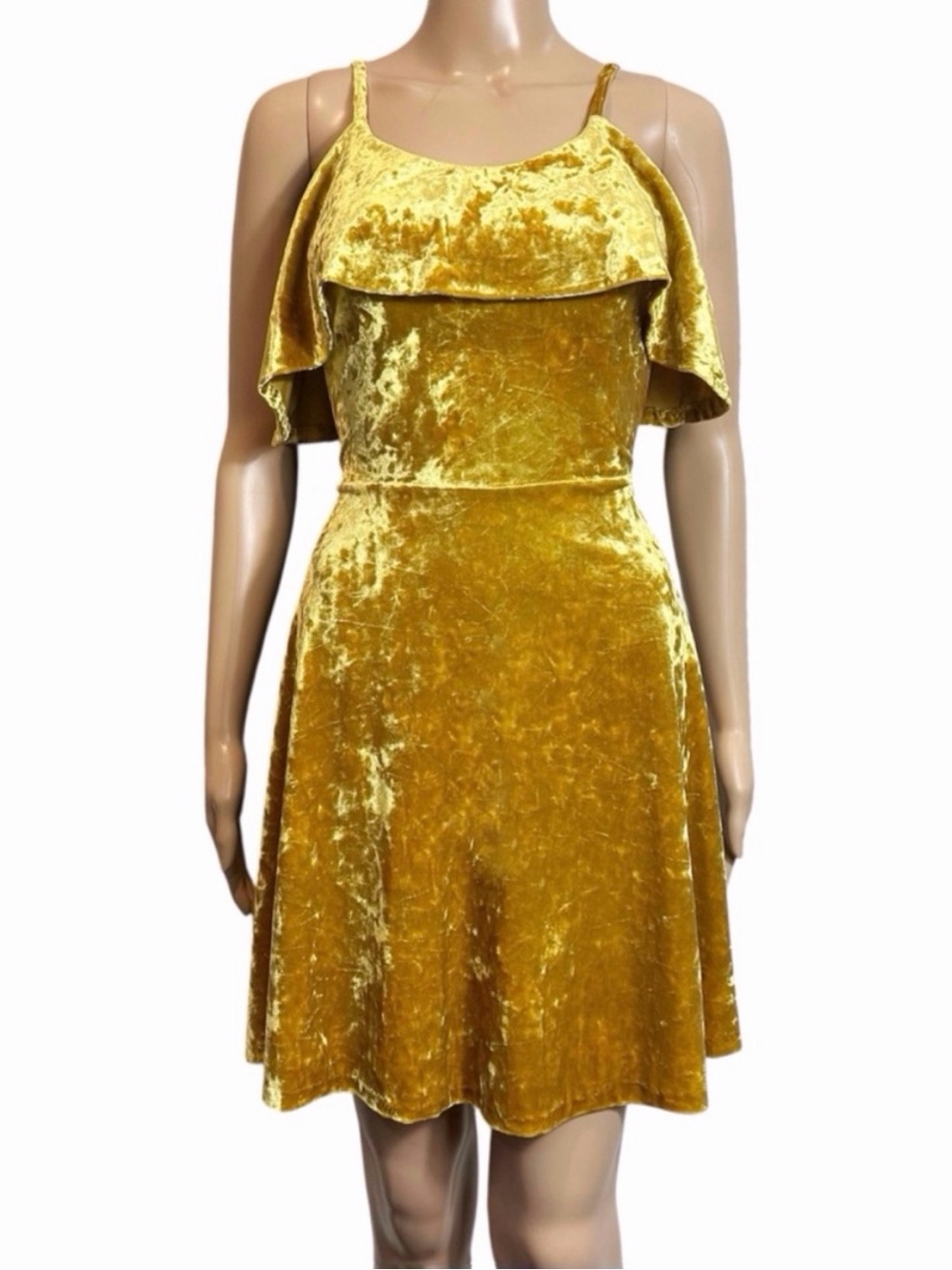 Aqua Gold Crushed Velvet Fit & Flare Ruffle Tier Party Dress